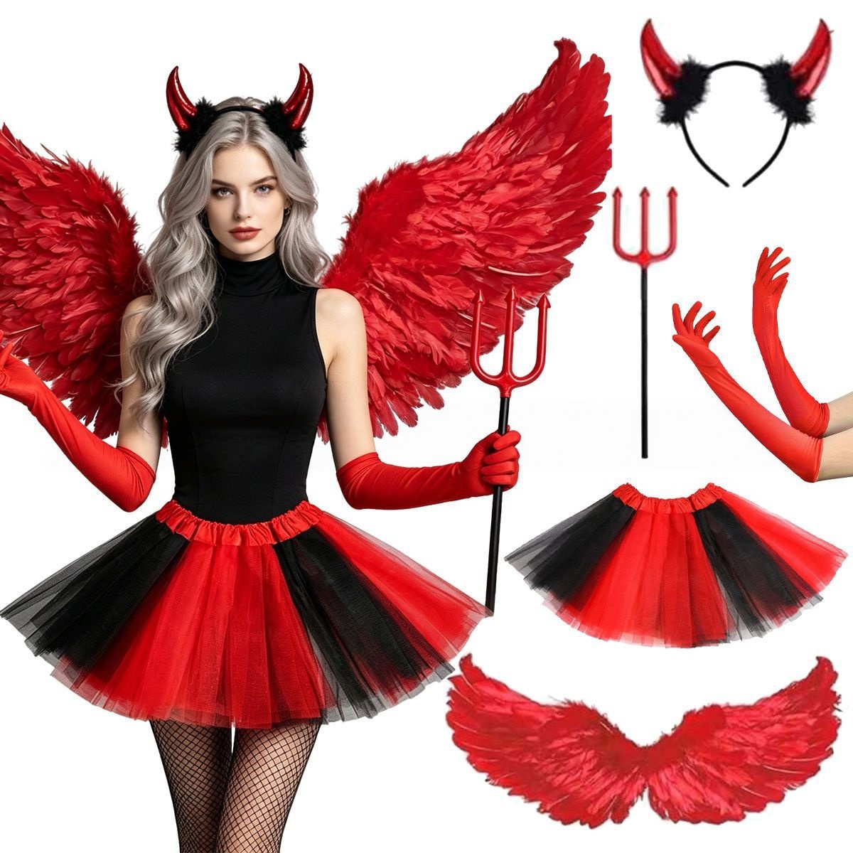 Women'S Red Accessories - Halloween Cosplay Rode Duivel Hoofddeksel Vleugel