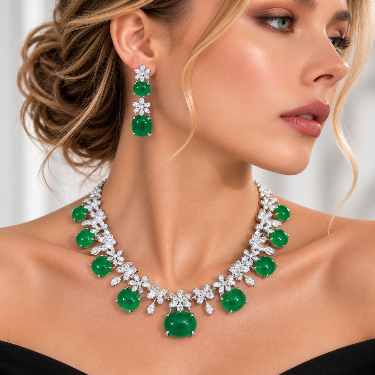Women Accessories Dubai - Dames Dubai-avondfeest sieradenset, imitatie smaragd ketting